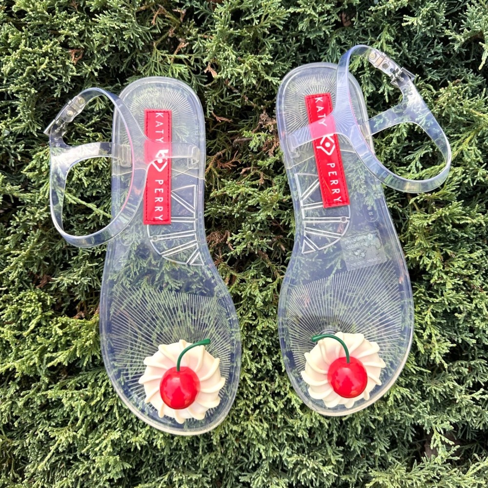 Katy Perry The Geli Clear PVC Jelly Sandals Cherry Red Women's Size 9 Shoes - Picture 2 of 13